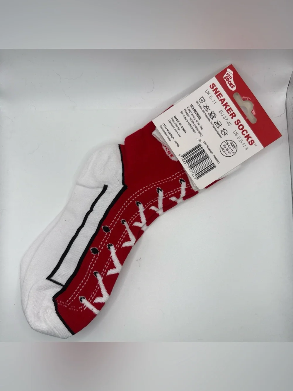 NWT Silly Socks Red Sneaker Print Novelty Crew Socks